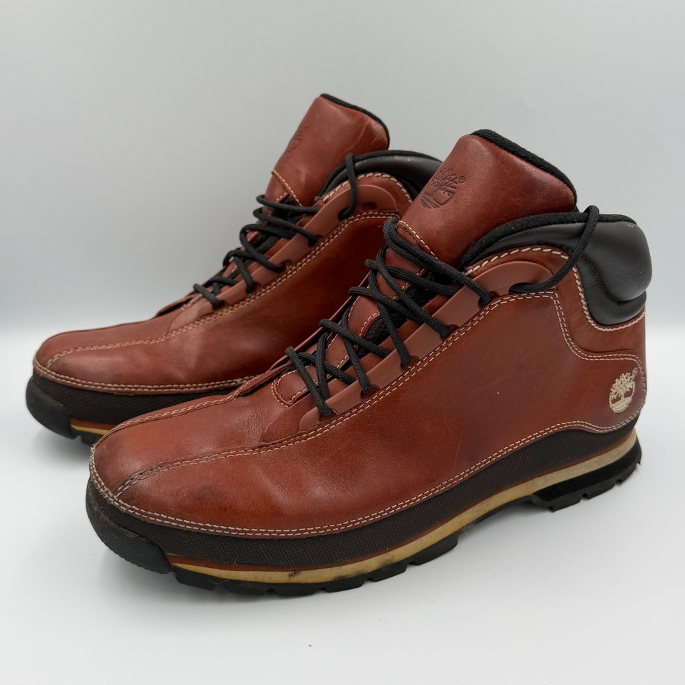 Timberland Boots Euro Dub Mens 9M Brown Leather ACT Lace Up Hiking Gorpcore